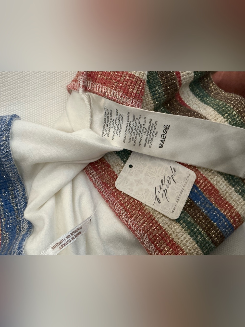 Free People Ivory Strapless Ribbed Crop Top with Multi-Color Stripes - Picture 2 of 8